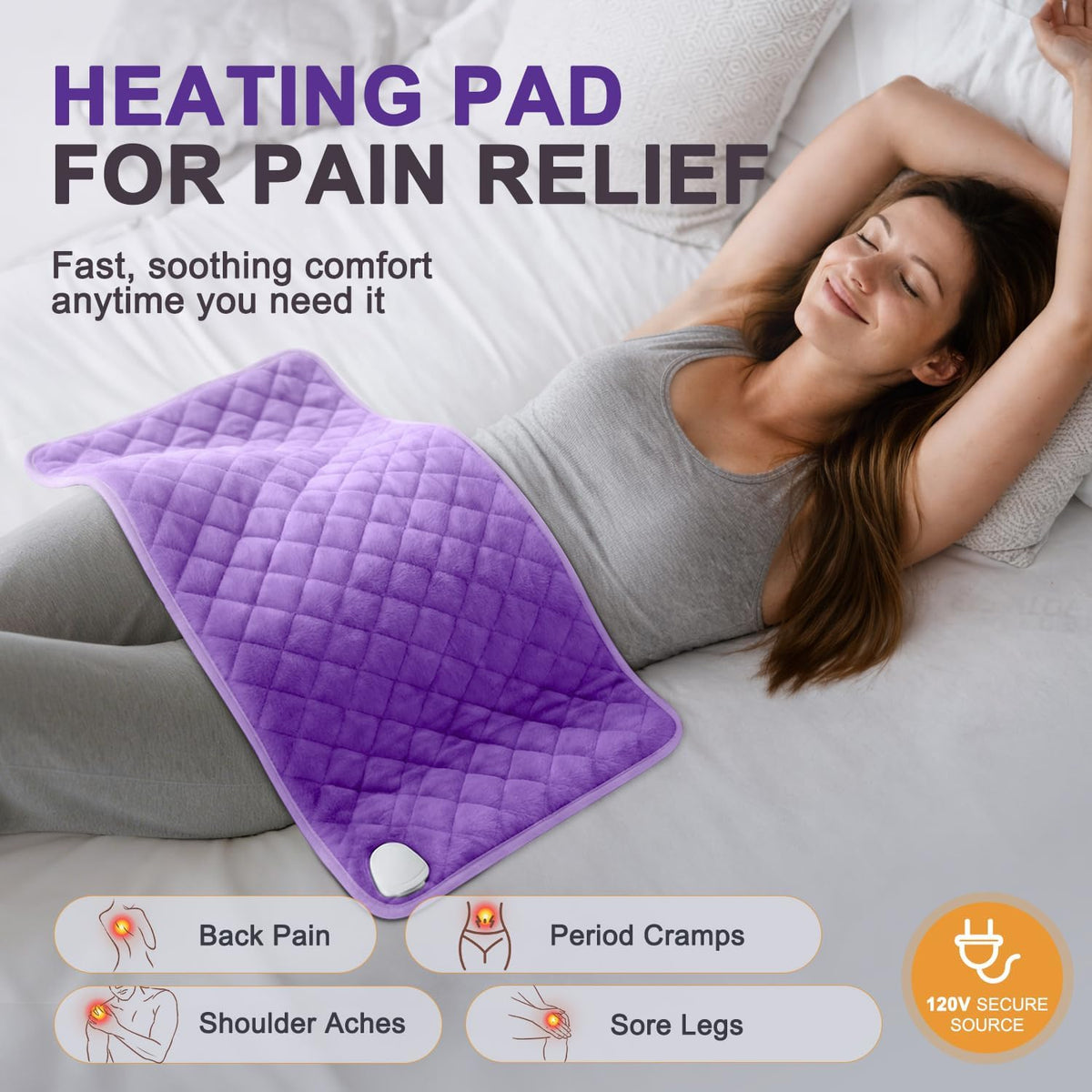 Electric Heating Pad for Back Neck & Shoulders, 35"x20" King Size, Velvet