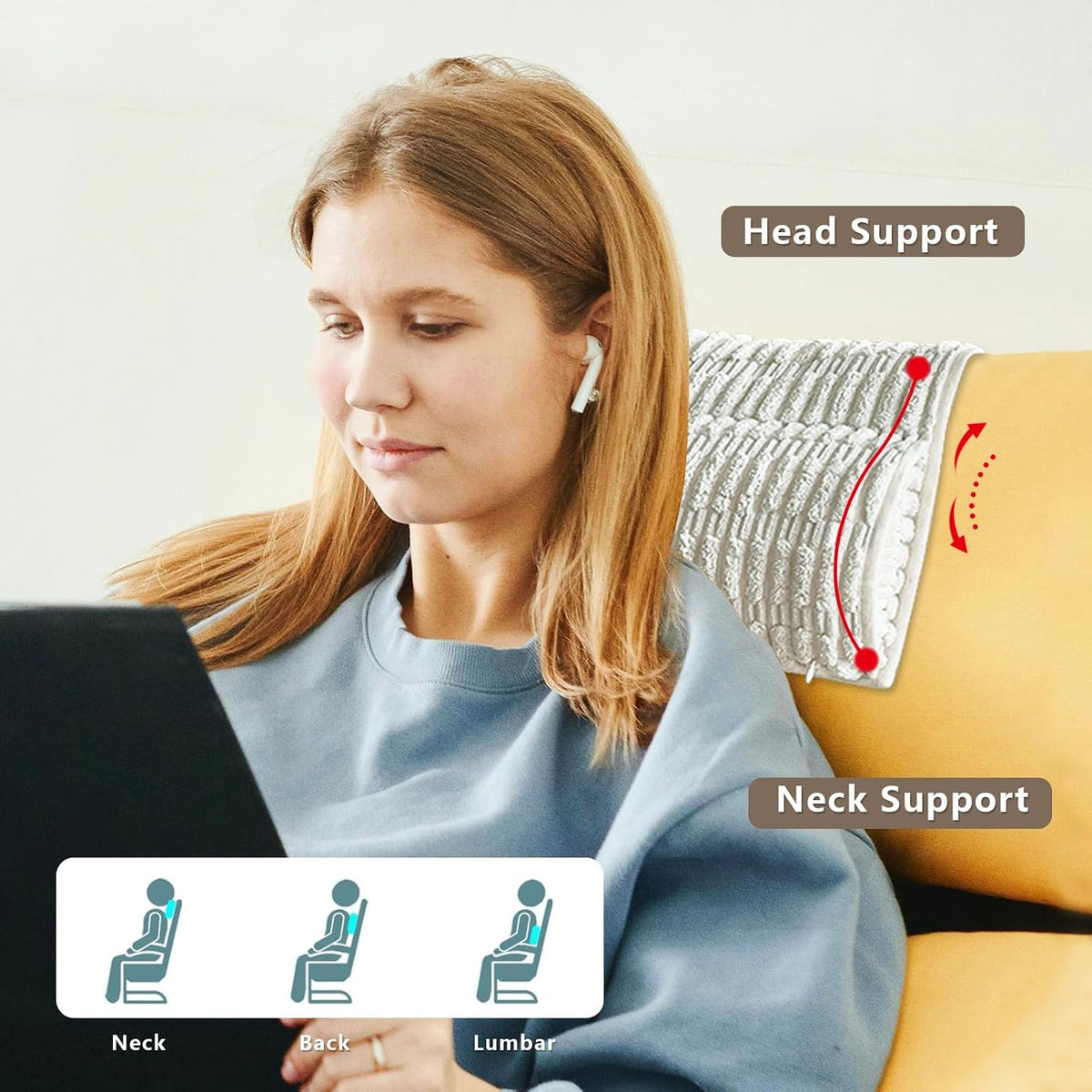 Headrest and Support Pillow,Recliner Pillow for Neck, Head, or Foot for Office or Massage Chairs, Neck Pain Relief and Cervical Support. Nonslip, Zipped Cover.(Cream, 5.5" Wx13 Lx3 H)