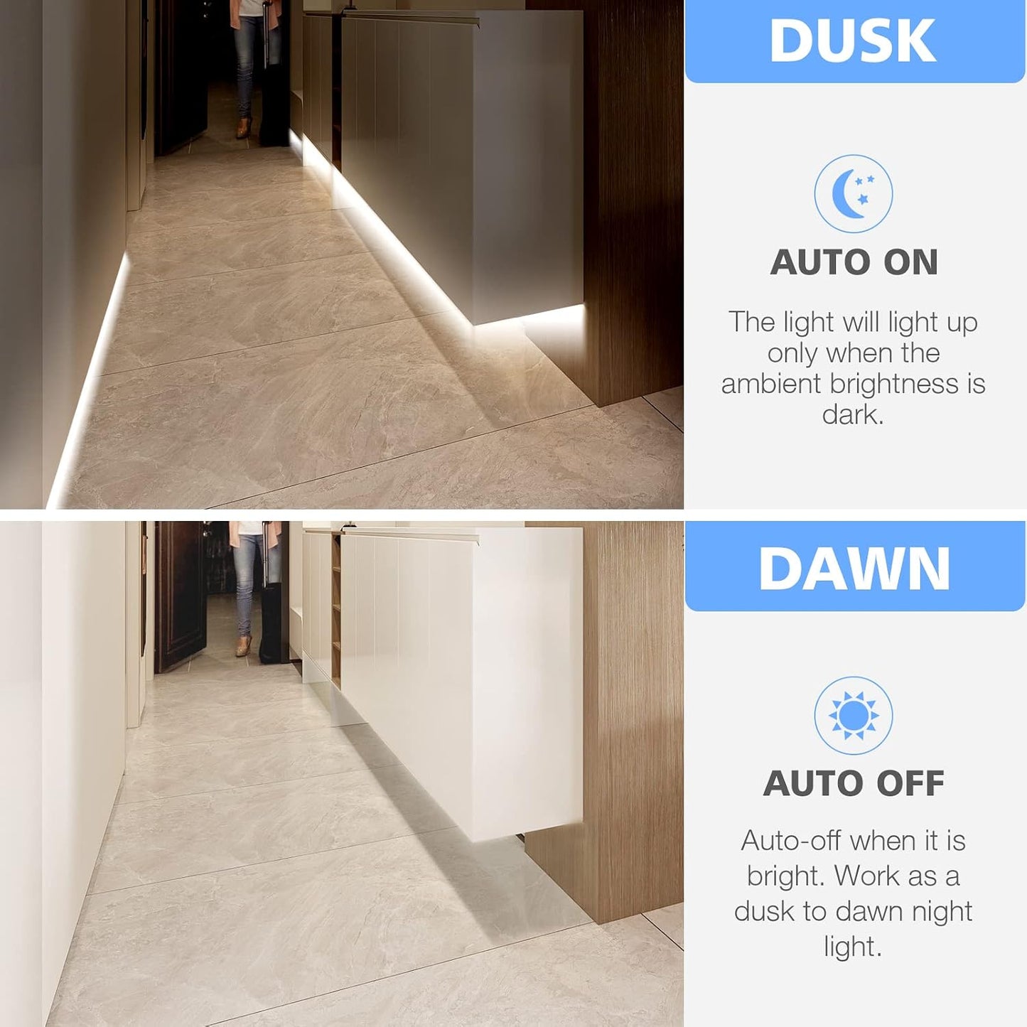 WOBANE 16.4ft Motion Sensor LED Strip with Remote,Warm White Tape Lighting | Dimmable LED Strip Lights for Kitchen, Under Cabinet, Bedroom, Shelf, Bed, PIR Function,Night Light,Adapter,3000K Warm White