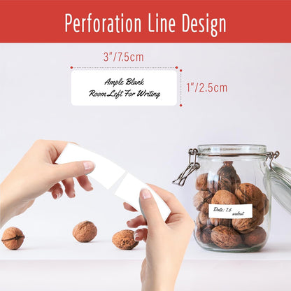 1000 Removable Food Labels, Water/Oil/Tear Resistant Blank Stickers with Perforation Line for Food Containers, Freezer, Fridge, Jars, Pantry, Organization (1” x 2”)