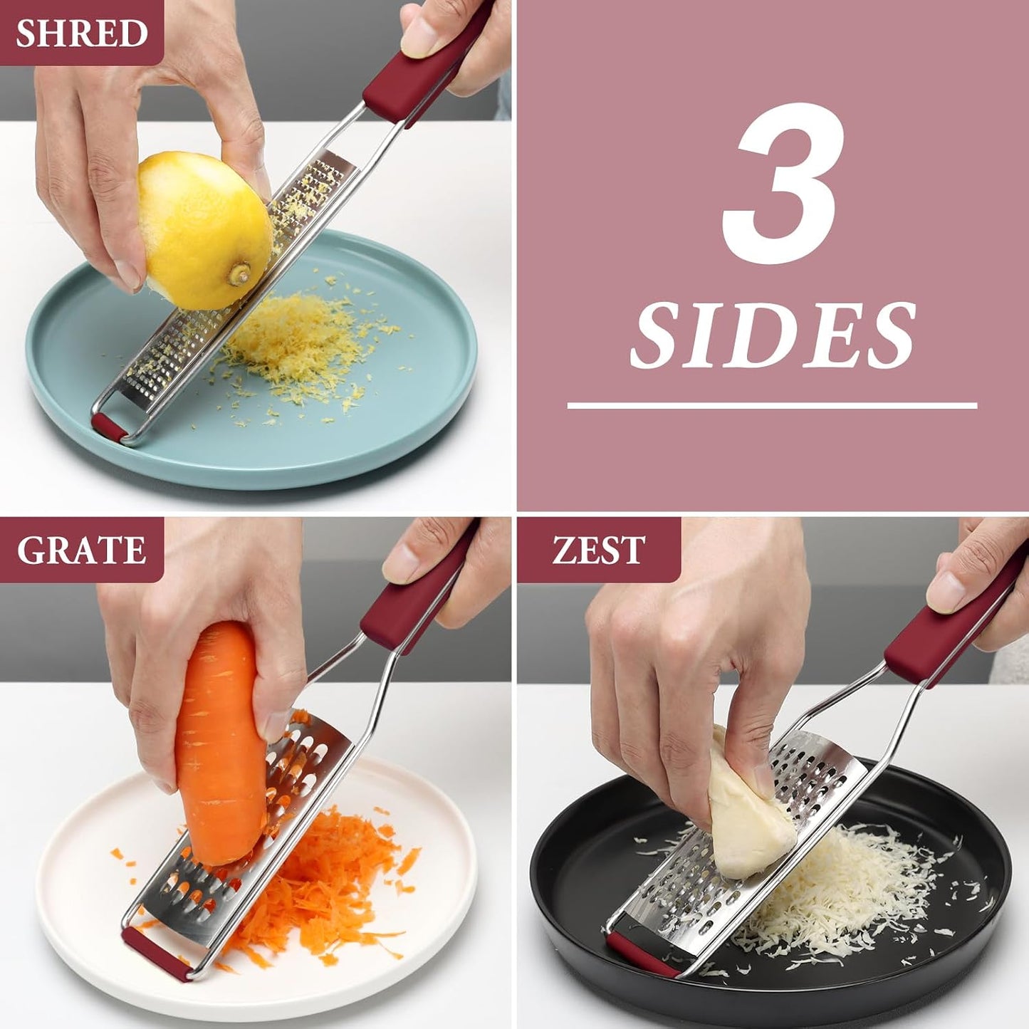 Cambom Lemon Zester Grater Three-piece Suit - Heavy Duty Kitchen Tool for Parmesan Cheese, Ginger, Garlic, Nutmeg, Chocolate, Vegetables，Fruits，Stainless Steel Grater Dishwasher Safe Black | 304 Stainless Steel, Sharp Tool for Parmesan Cheese, Ginger,