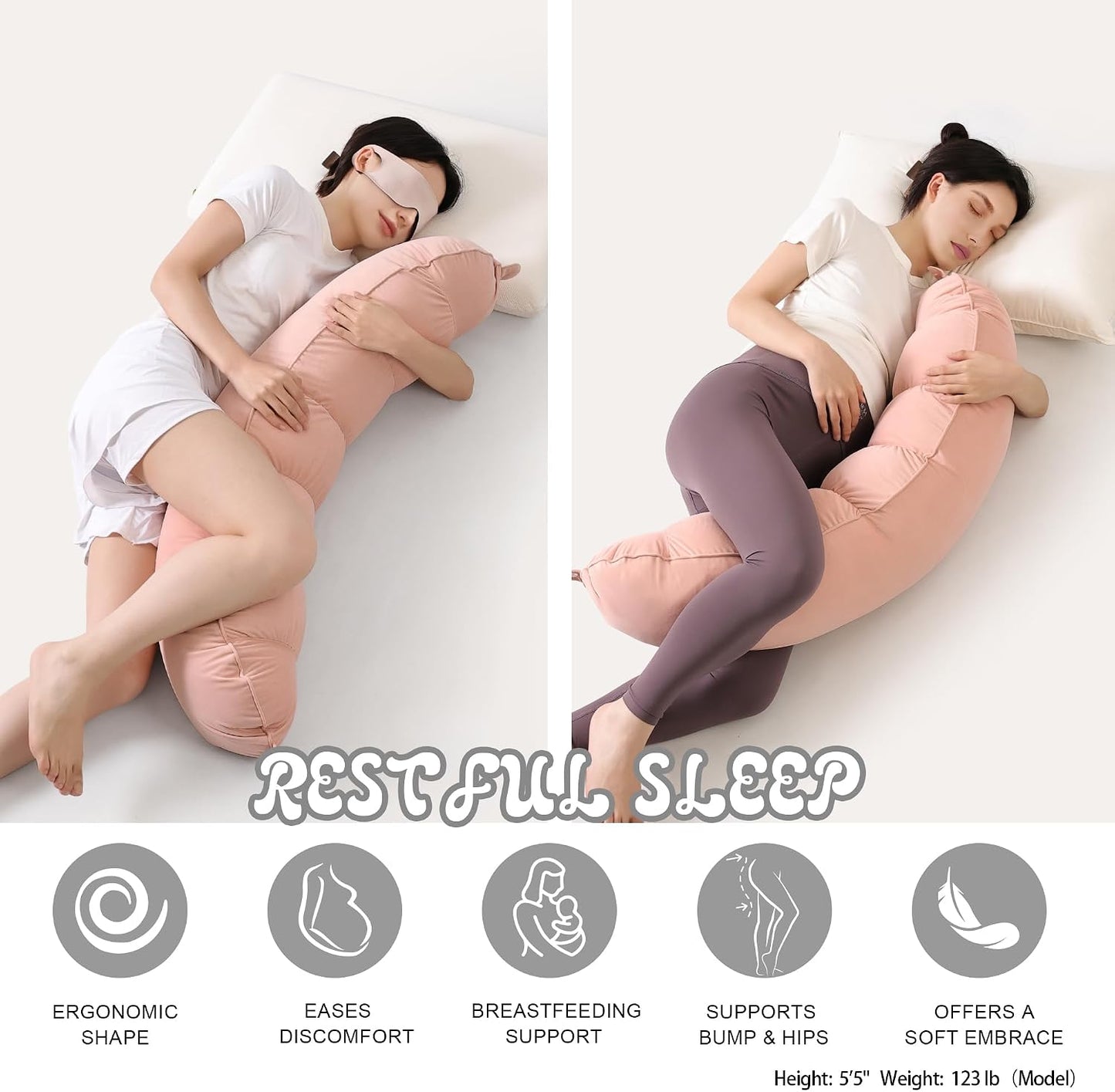 Peallow(Pat. Pend) – Long Round Body Pillow for Adults, Bolster Pillow for Sleeping, Soft and Supportive Pillow for Sleeping & Lumbar Support (Green-White, 29.5")