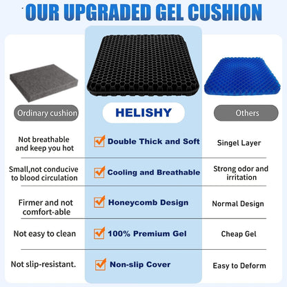 Gel Seat Cushion for Long Sitting Pressure Relief(Super Large&Thick) -Wheelchair Cushion for Pressure Sores - Coccyx,Sciatica & Tailbone Pain Relief Cushion- Non-Slip Butt Pillow for Office, Home, Car