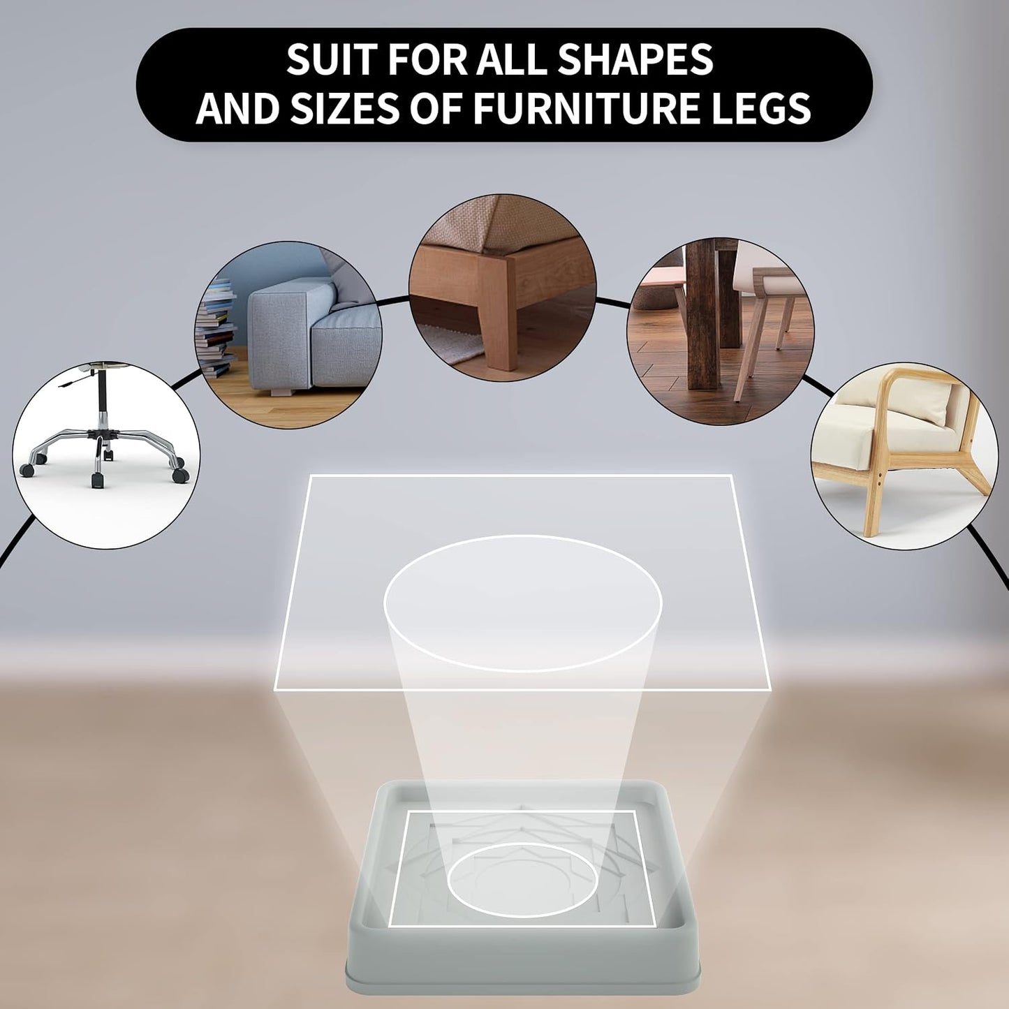 Furniture Coasters 4 Pcs 4” Furniture Caster Cups - Non Slip Furniture Pads Hardwoods Floors - Non Skid Grippers Rubber Furniture Feet Anti Slide Floor Protector for Bed Couch Stoppers Black