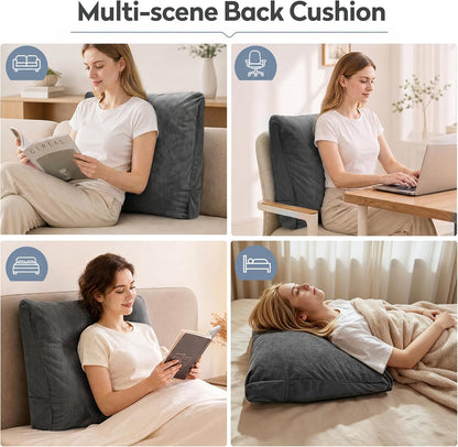 Couch Back Cushion, Shredded Foam Lumbar Support Pillow with Side Pocket