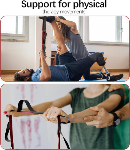 10 Loop Yoga Stretching Strap for Physical Therapy - Non-Elastic Exercise Band for Pilates, Yoga, Stretching for Women & Men