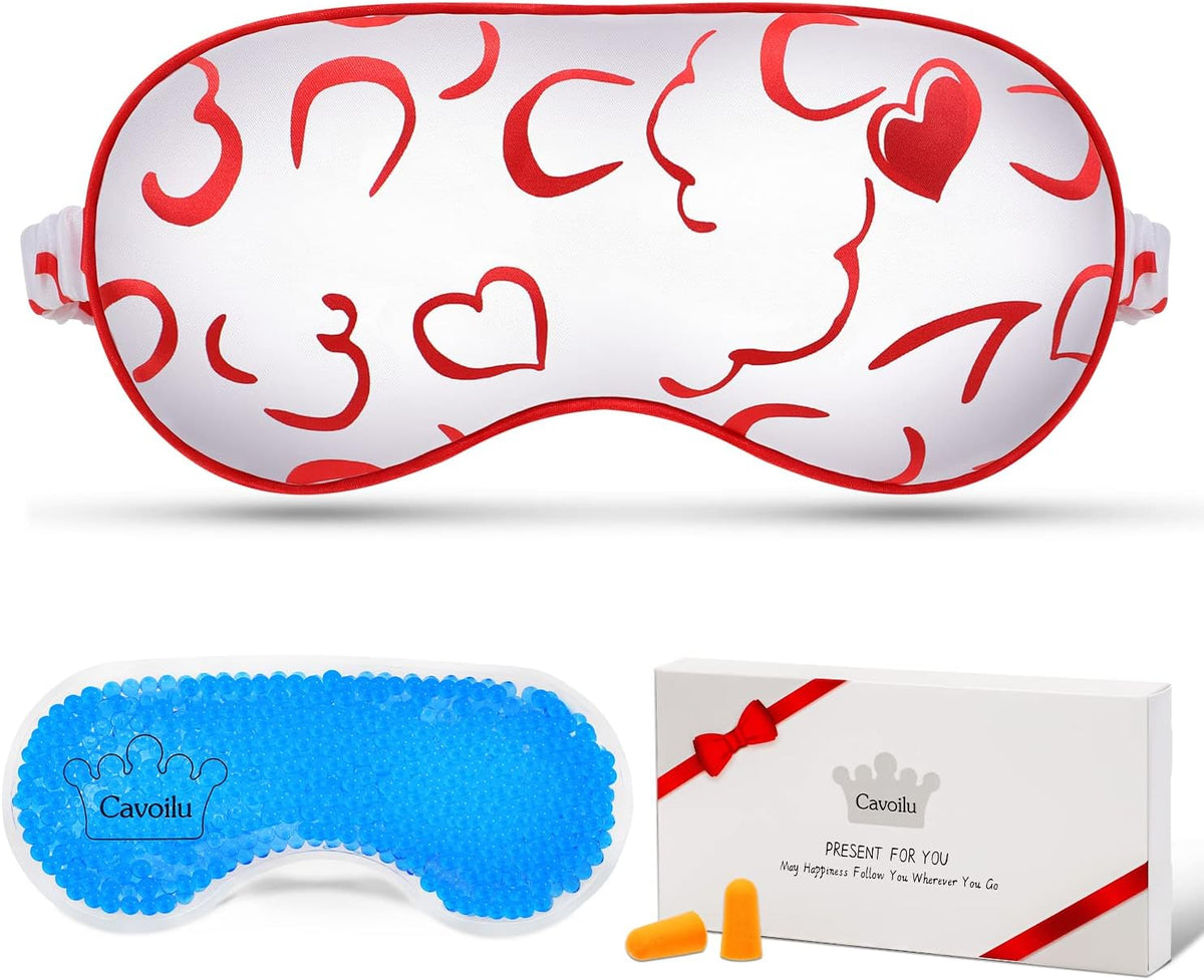 Silk Sleep Mask with Cooling Gel Eye Mask, Warm and Cold Compress, Heated Eye Mask for Tired Eyes, Stain Eye Cover Sleeping Mask for Travel, Home, Office, Yoga, Total Blackout (Black)