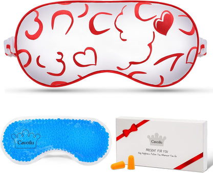 Silk Sleep Mask with Cooling Gel Eye Mask, Warm and Cold Compress, Heated Eye Mask for Tired Eyes, Stain Eye Cover Sleeping Mask for Travel, Home, Office, Yoga, Total Blackout (Black)