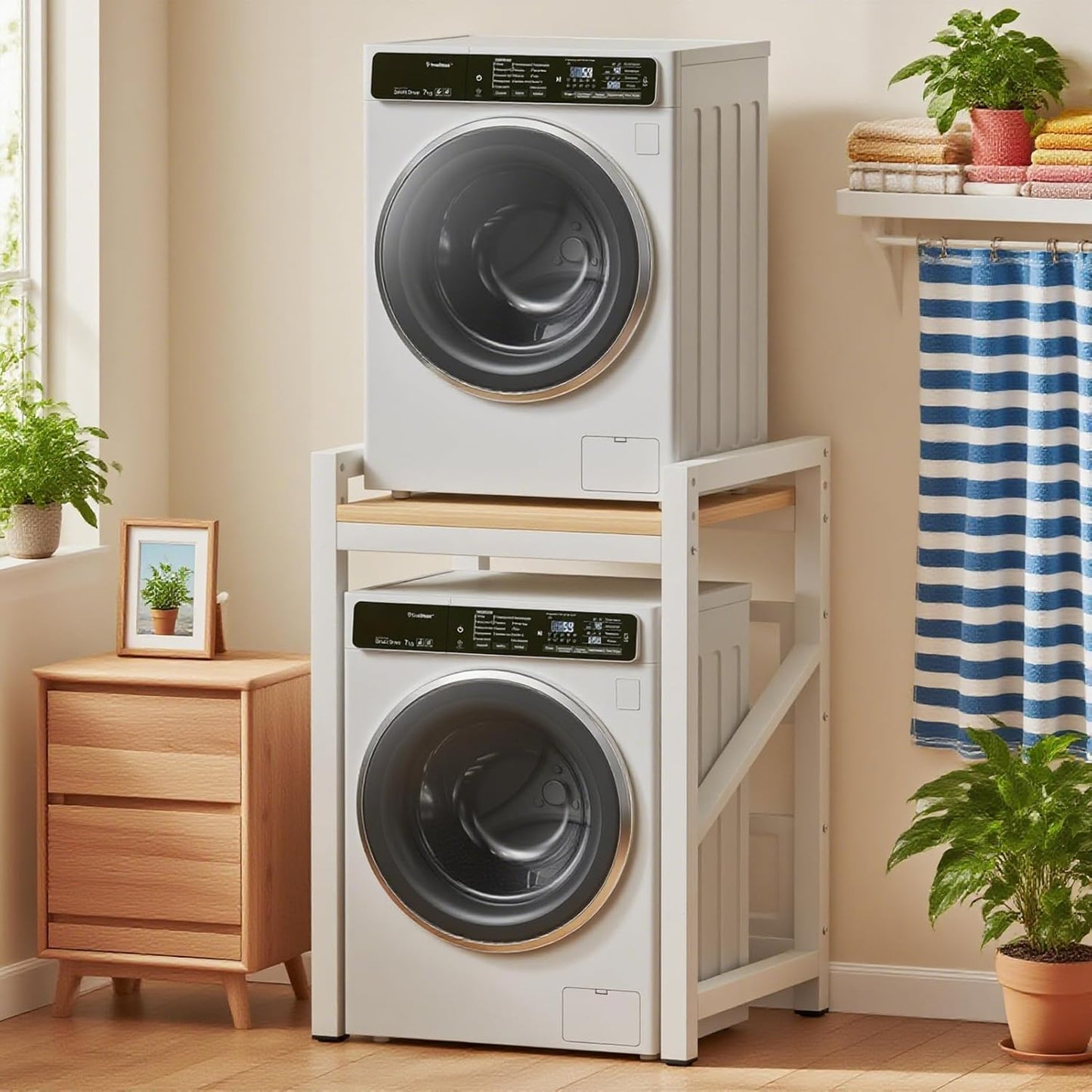 Over The Washer and Dryer Storage Shelf, Widen 29.5in & Height Adjustable | Space Saver Washer Dryer Stacking Rack Kit, 1.2mm Wall Thickness, 660lbs Capacity, for Laundry Room, Bathroom