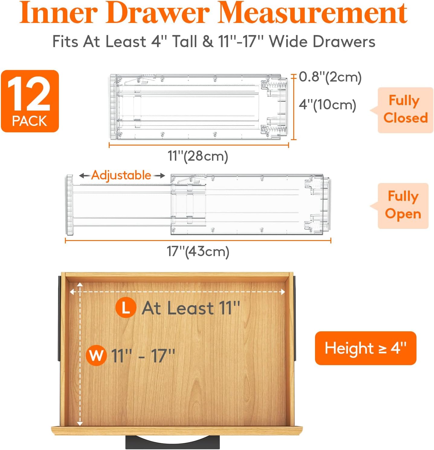Lifewit 4" High Upgrade Drawer Divider, Adjustable Drawer Organizer Clothes | 5 Pack 11"-17" Expandable Beige Plastic Drawer Separator for Dresser, Kitchen, Closet, Nursery, Office Organization & Storage
