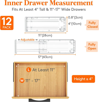 Lifewit 4" High Upgrade Drawer Divider, Adjustable Drawer Organizer Clothes | 5 Pack 11"-17" Expandable Beige Plastic Drawer Separator for Dresser, Kitchen, Closet, Nursery, Office Organization & Storage