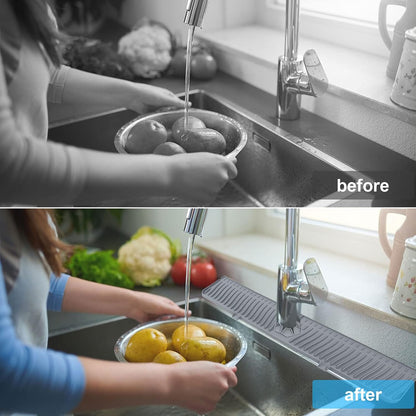 Derlights 33 inch Sink Splash Guard Mat, Silicone Faucet Handle Drip Catcher Tray, Longer Silicone Sink Mat for KitchenBathroom, Drip Protector Splash Countertop (Gray)