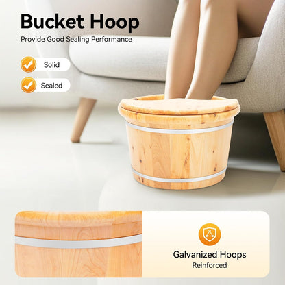 Cedar Wood Foot Spa Bath Bucket with Shiatsu Massage Roller & Lid - 30 Min Heat Retention, Natural Wooden Soaking Tub for Relaxation, Great for Parents