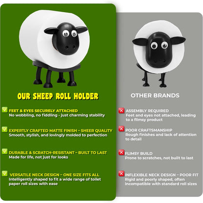VELENTI Sheep Toilet Roll Holder - Funny Toilet Paper Holders Free Standing Cute Bathroom Decor - Premium 3D Printed Black Sheep Loo Rolls Holder - Hilarious Tissue Paper Roll Storage - Set of 3