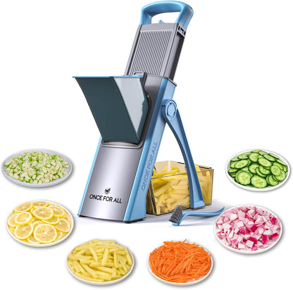 ONCE FOR ALL Safe Mandoline Slicer Plus, Bigger Size, Potato Slicer, Black | 0.1-8mm Adjustable Vegetable Food Chopper, Kitchen Mandoline Slicer Stainless Steel, Detachable Blade, Dishwasher-safe, Gift