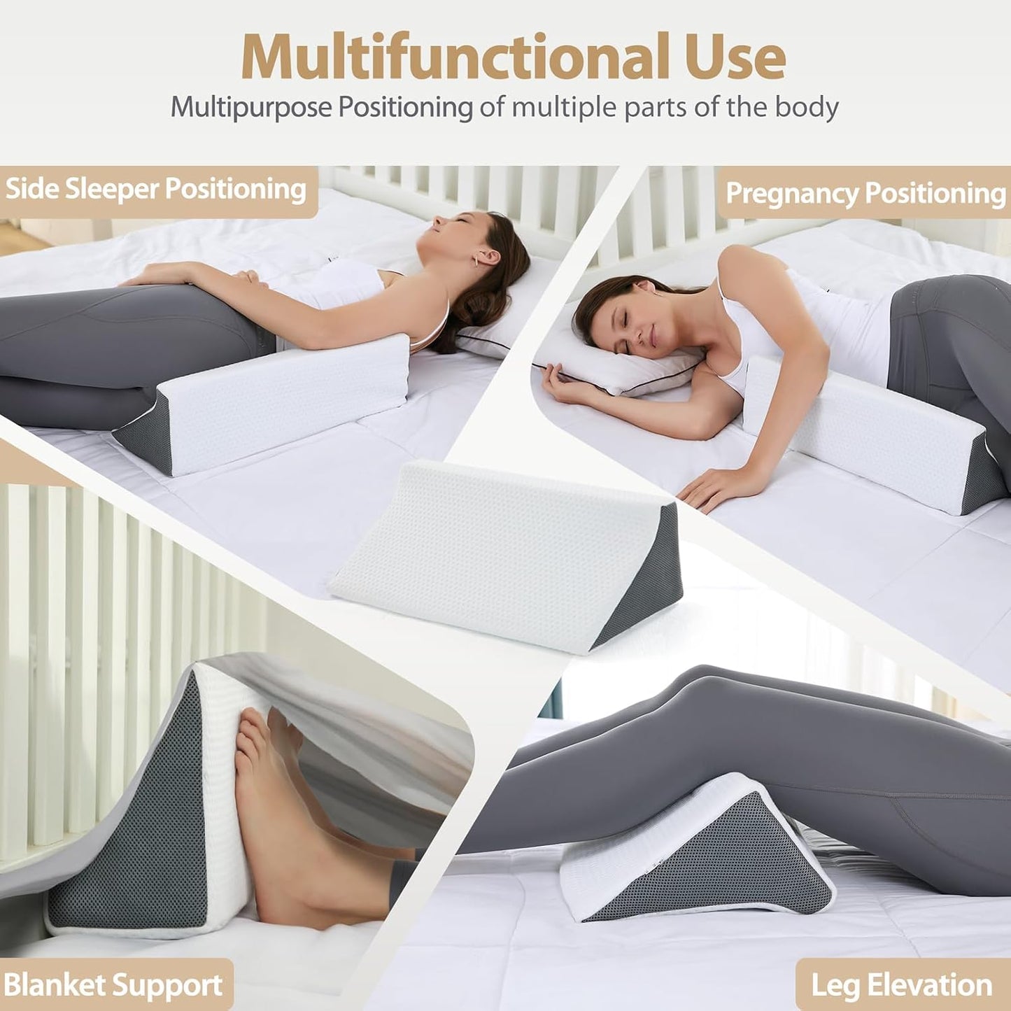 Body Positioner Wedge Pillow for Side Sleeping Support | Back and Leg Support, Body Positioning, Pregnancy Support, Ankle Elevation, Memory Foam, Machine Washable Cover