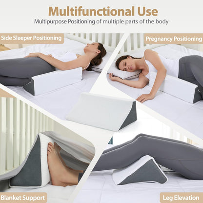 Body Positioner Wedge Pillow for Side Sleeping Support | Back and Leg Support, Body Positioning, Pregnancy Support, Ankle Elevation, Memory Foam, Machine Washable Cover