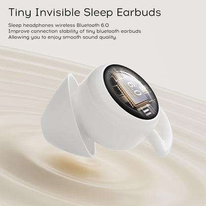 Sleep Earbuds Bluetooth 6.0, Mini Invisible Silicone Sleep Earbuds for Side Sleepers, Noise Blocking Sleeping Headphones, Hidden Earbuds with LED Display for Small Ears, Sleep & Relax（Beige）
