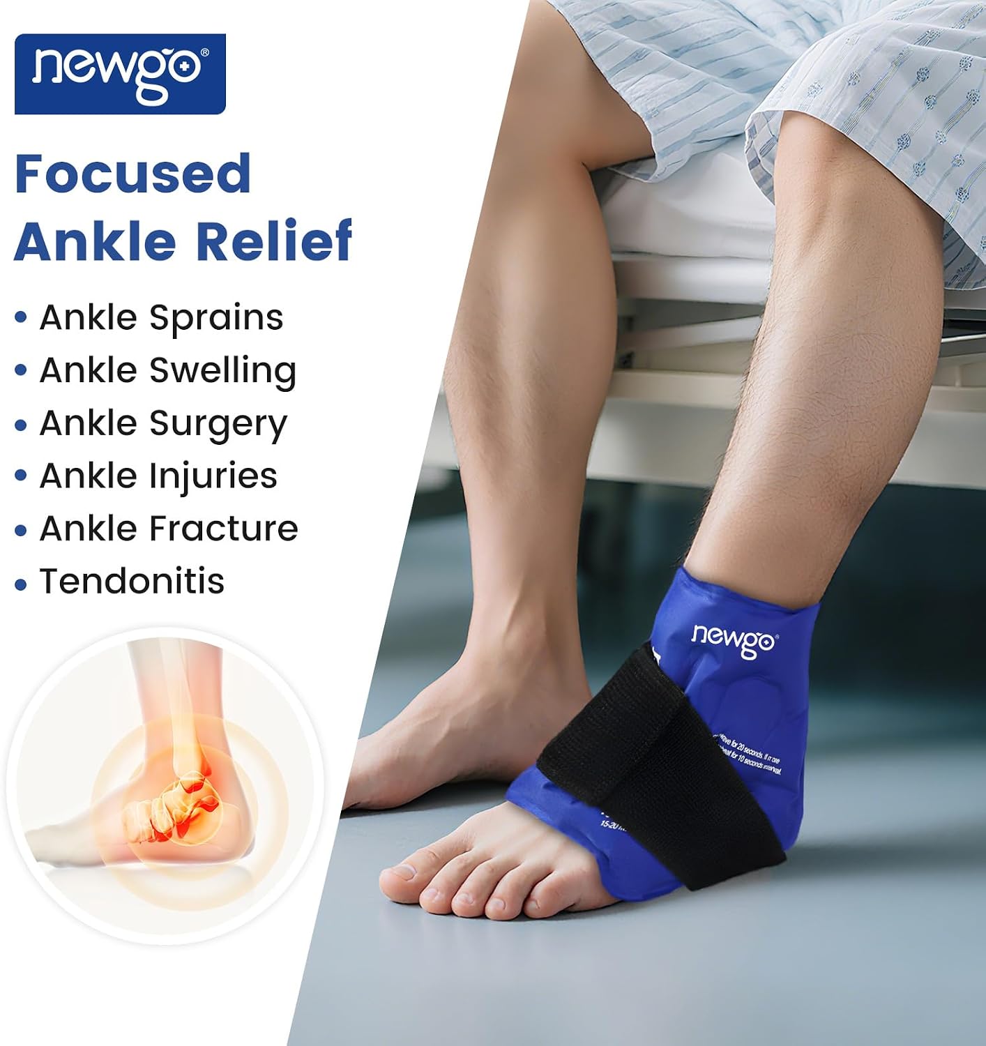 NEWGO Ankle Ice Wrap – Reusable Cold Pack for Swelling & Post-Surgery | Reusable Gel Ice Wrap for Ankle, Cold Therapy for Sprains, Swelling, and Post-surgery Recovery, Ideal for Ankle Injuries