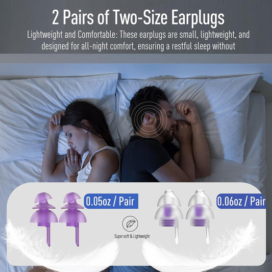 Hearprotek Sleeping Ear Plugs, 2 Pairs Ear Plugs (32db & 30db) Ultra Soft Noise Reduction and Hearing Protection earplugs for Side Sleepers, snoring, Travel, Working, Safety (Purple) | Soft Reusable Ear Plugs for Noise Reduction, Side Sleepers, Snoring,