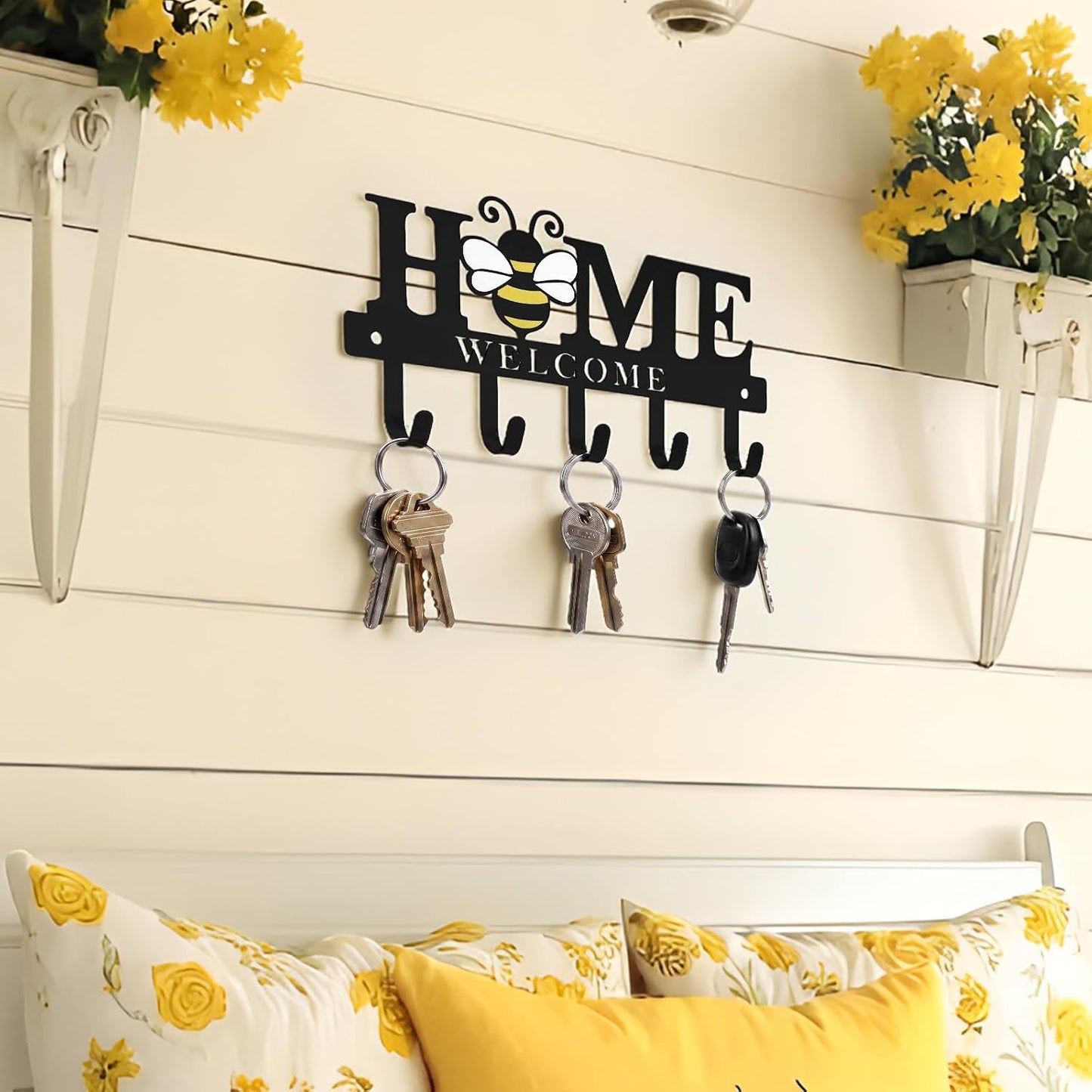 Key Holder Wall Mount Paw Print Metal Key Hooks Organizer Dog Leash Holder with 5 Hooks Rustic Farmhouse Decorative Welcome Home Wall Decor for Entryway Bathroom Dog Lover 9.8 Inch