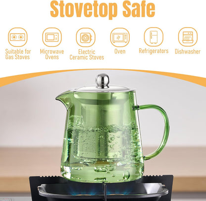 PARACITY Glass Teapot Stovetop 22 OZ/650ml, Tea pot with Removable 18/8 Stainless Steel Infuser, Borosilicate Clear Tea Kettle, Teapot Blooming and Loose Leaf Tea Maker Tea Brewer for Camping, Travel | Clear small tea kettle with infuser and tea pot with