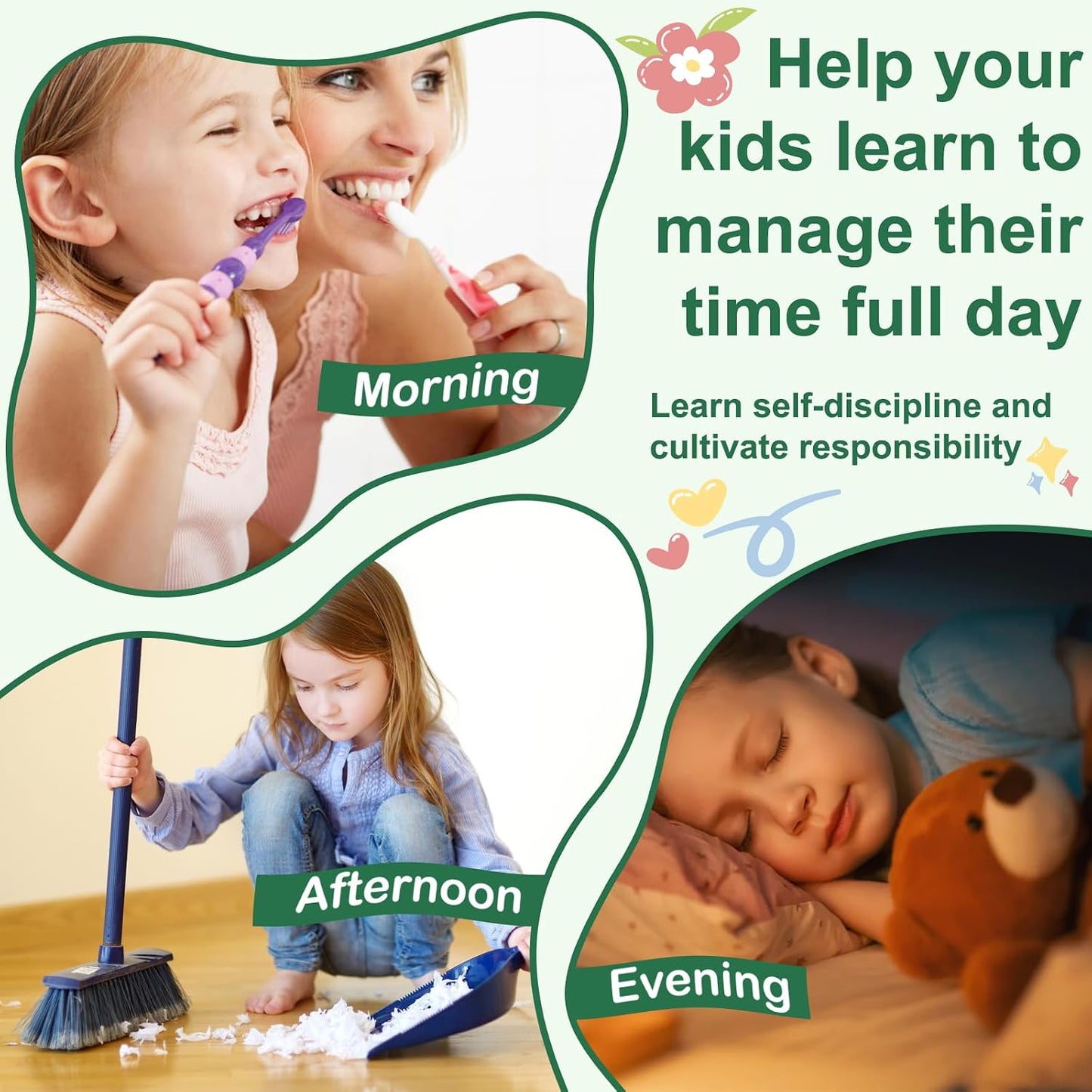 Wooden Chore Chart for Kids, Daily Visual Routine Schedule Educational Gift | 80 Task Cards & Sliding Buttons | Morning & Bedtime Responsibility Board for Toddlers Ages 3-5 | Montessori Educational Gift