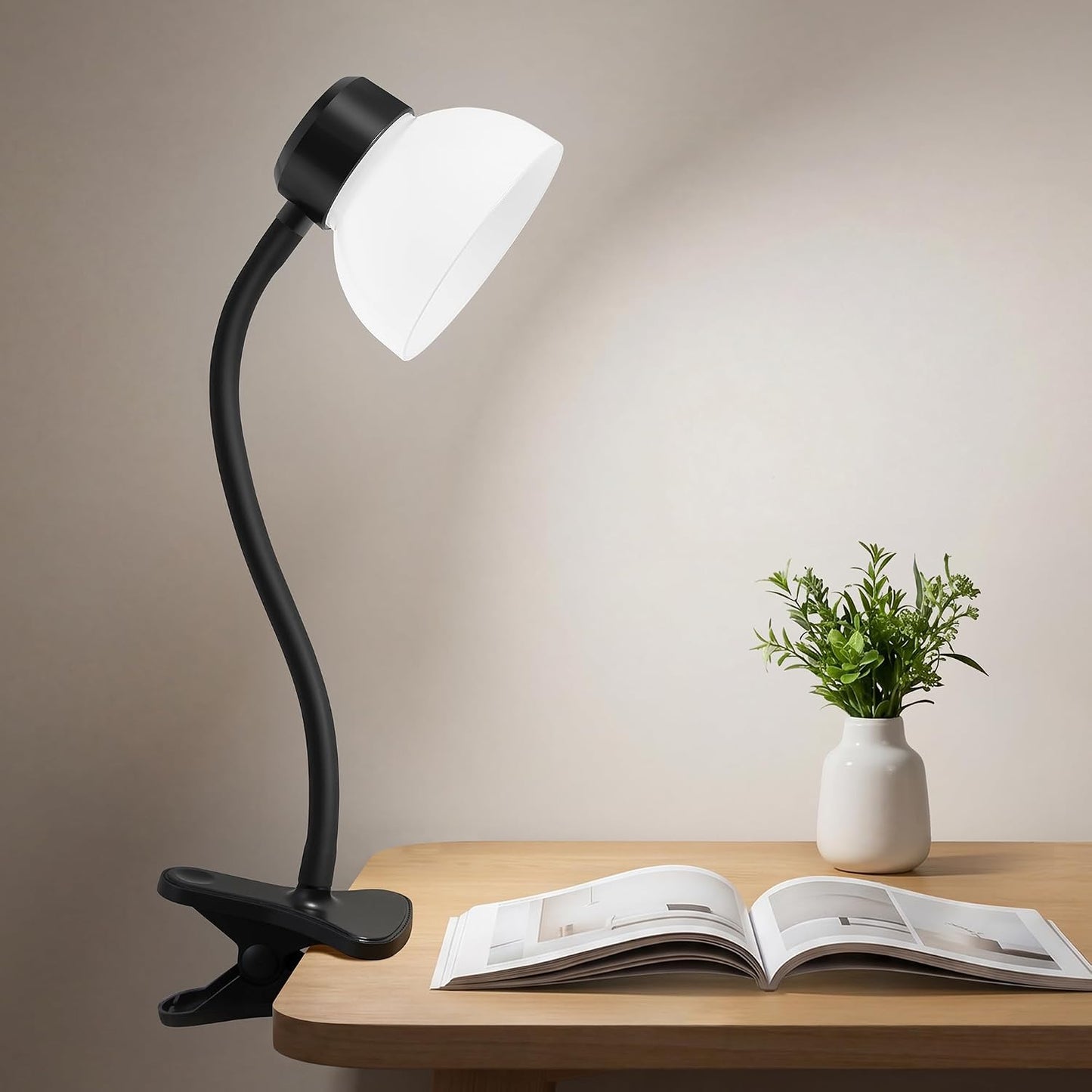 GyroVu Clip-On Desk Lamp, Eye-Care LED Reading Light, Adjustable Gooseneck, Anti-Tip Bedside Reading Light—Small Desk Lamps for Home Offices, College Dorm Rooms, and Bed Headboards (Black)