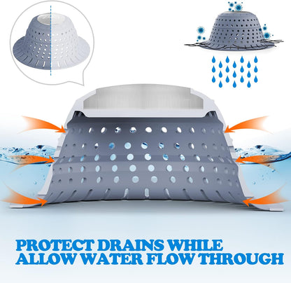 Shower Drain Hair Catcher Bathtub Drain Strainer Sink Drain Protector | Collapsible Pop-Up Drain Hair Catcher, Traps Hair & Prevents Clogs, Easy to Clean, Bathroom Fixture Accessories, Gray