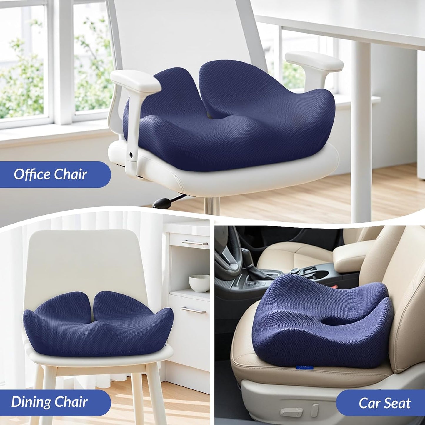 ZIKEE Contoured Ergonomic Seat Cushion for Effective Pain Relief, Non-Slip | Office Chair Cushion for Sciatica, Back, Tailbone Pain Relief, High-Density Memory Foam Car Seat Cushion for Sitting Comfort