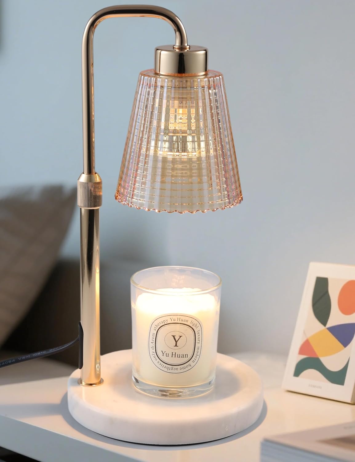 Silver Gray Candle Warmer Lamp with 24h Cycle Timer, Dimmable Wax Warmer
