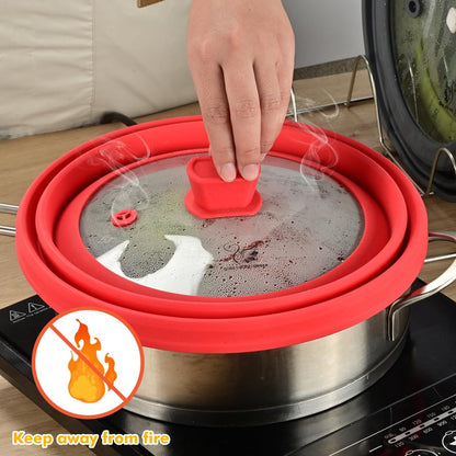 Microwave Splatter Cover Glass Splatter Guard Lid with Collapsible Silicone for Food Pot Cover Plate Cover 10.8 inch Black