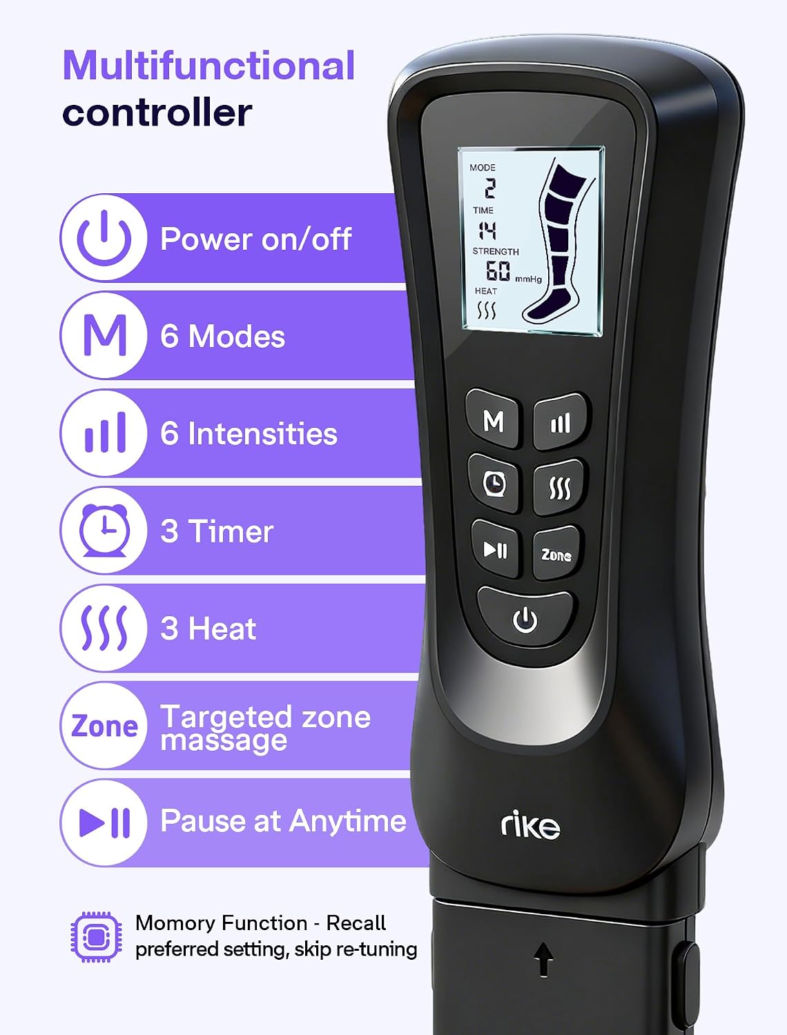 RIKE Leg Compression Massager with Heat for Circulation and Pain Relief FSA | [2026 Upgraded] 5 Chamber Full Leg Zipper Boots, 6 Modes & 3 Heat Levels, Air Recovery Massage for Athletes, Gift for Mom Dad
