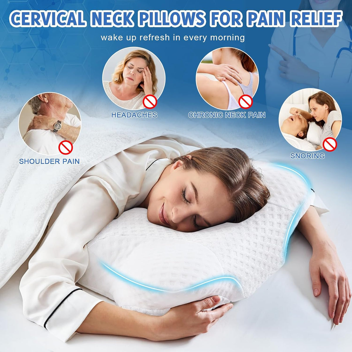 Cervical Neck Pillows with Memory Foam - Neck Pillows for Pain Relief Contour Memory Foam Pillows Ergonomic Neck Support - Adjustable Orthopedic Bed Pillows with Breathable Pillowcase for Sleeping
