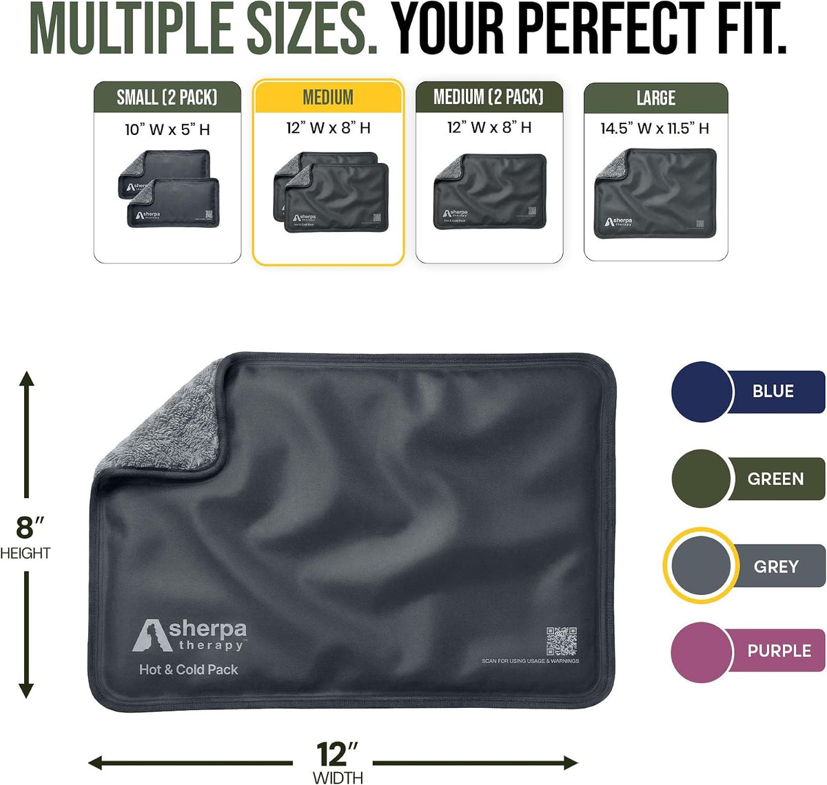 Medium Flexible Gel Ice Packs Reusable - Hot and Cold Soft Ice Packs for Injuries Reusable for Ankle, Arm, Foot, Leg, Back Pain Relief - 8" x 12" - Purple