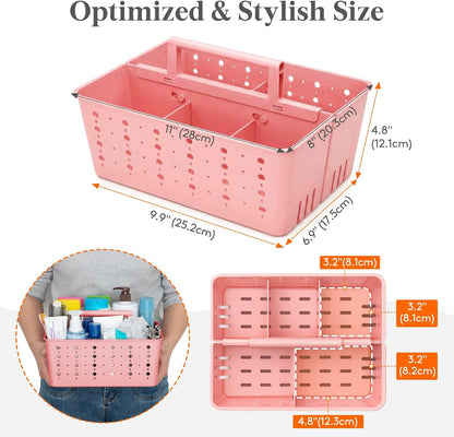 Lifewit Portable Shower Caddy, Plastic Basket Organizer, 1 Pack, Pink | Sturdy ABS plastic, Removable Compartment, Drain Design, College Dorm Room Essentials with Handle, for Bathroom, Toiletry