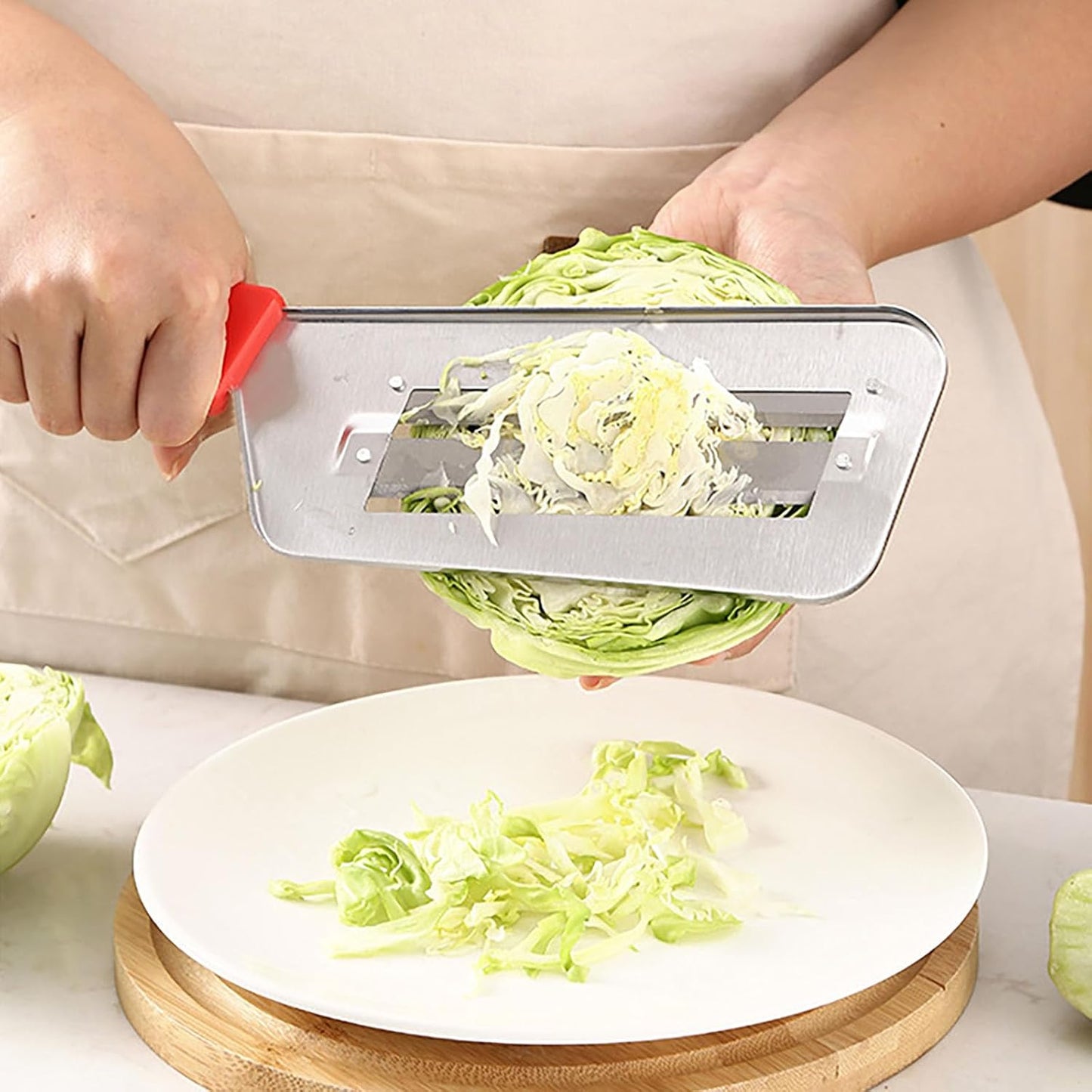Stainless Steel Vegetable Cutter, Cabbage Shredder, Upgraded Double-Layer Slicer for Sauerkraut, Kitchen Knife with Sharp Blades for Slicing, Grating & Shredding (1 Pcs-Black-Red)
