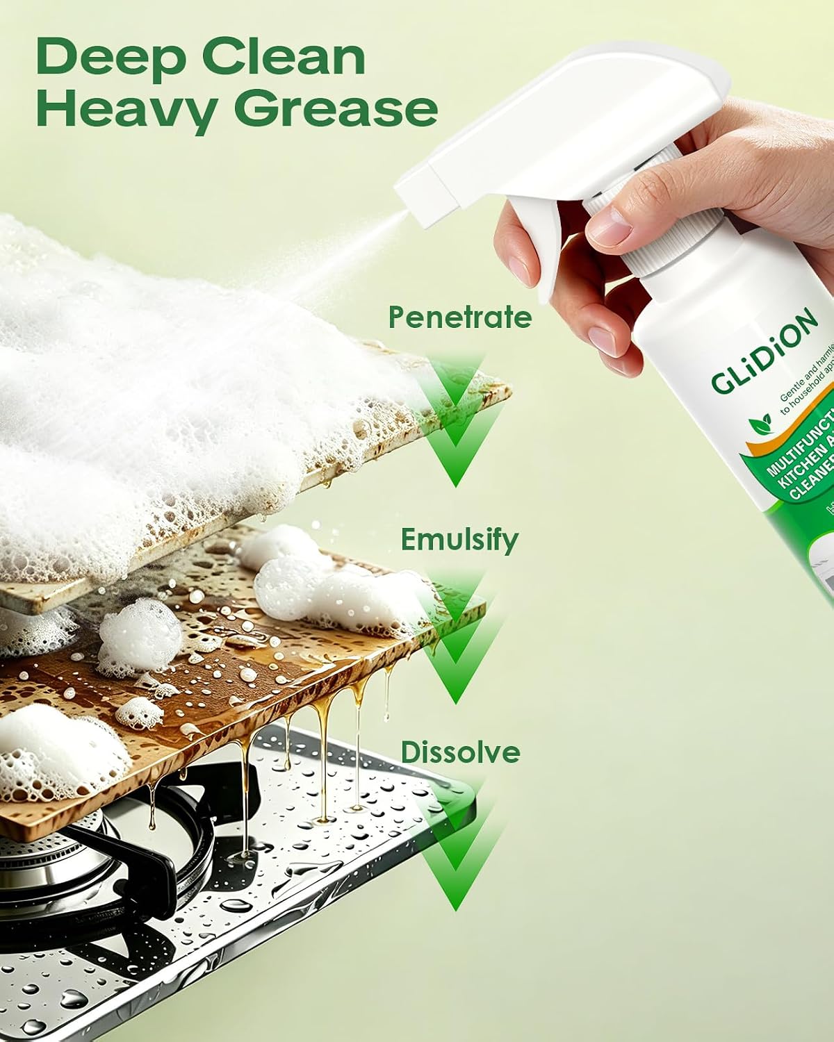 Kitchen Appliance Degreaser Cleaner, Foam Sprayer, 10.1 Fl Oz | Multifunctional Formula, Low-Irritation, Non-Corrosive, No Harsh Fumes, Fits Oven Air Fryer Microwave Stove Refrigerator