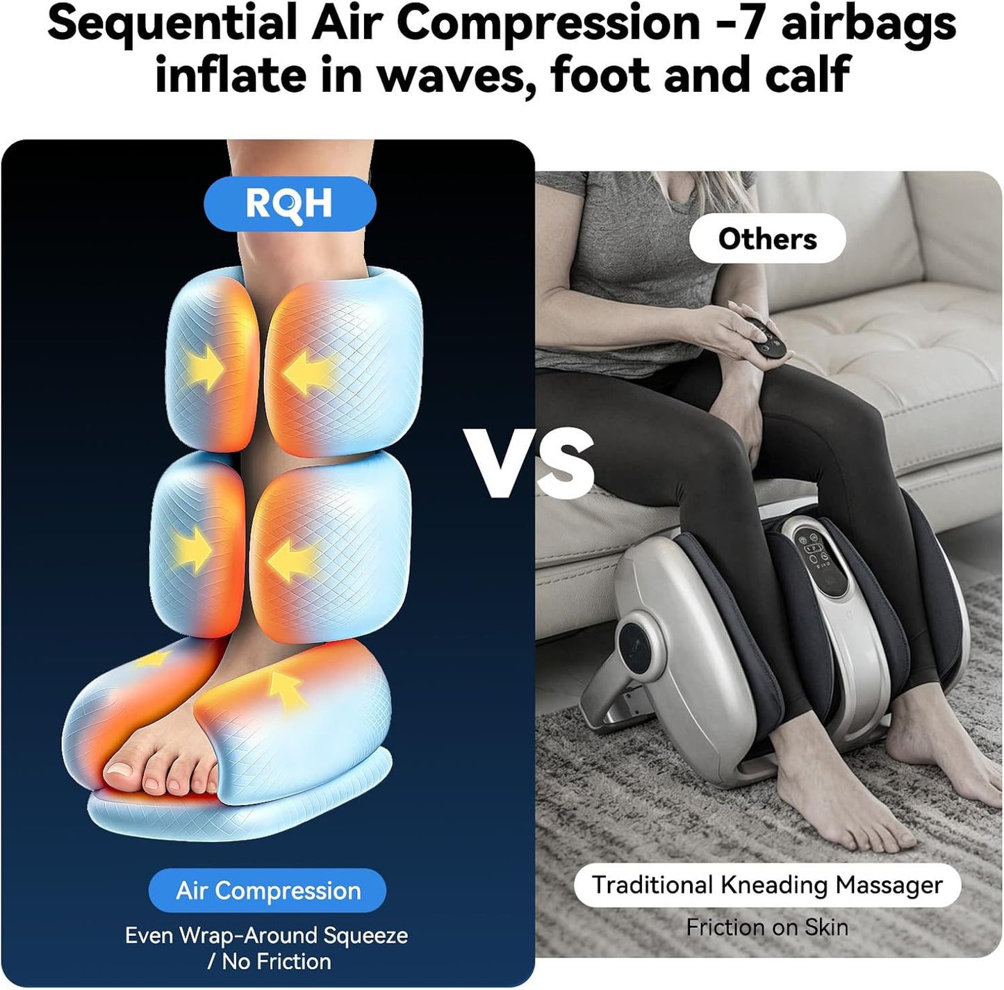 Calf & Leg Air Compression Massager with Heat for Circulation, Black | 6 Modes, 9 Intensities, 3-Level Heating – Sequential Squeeze for Tired Legs, Relief for Standing, Sitting & Restless Legs