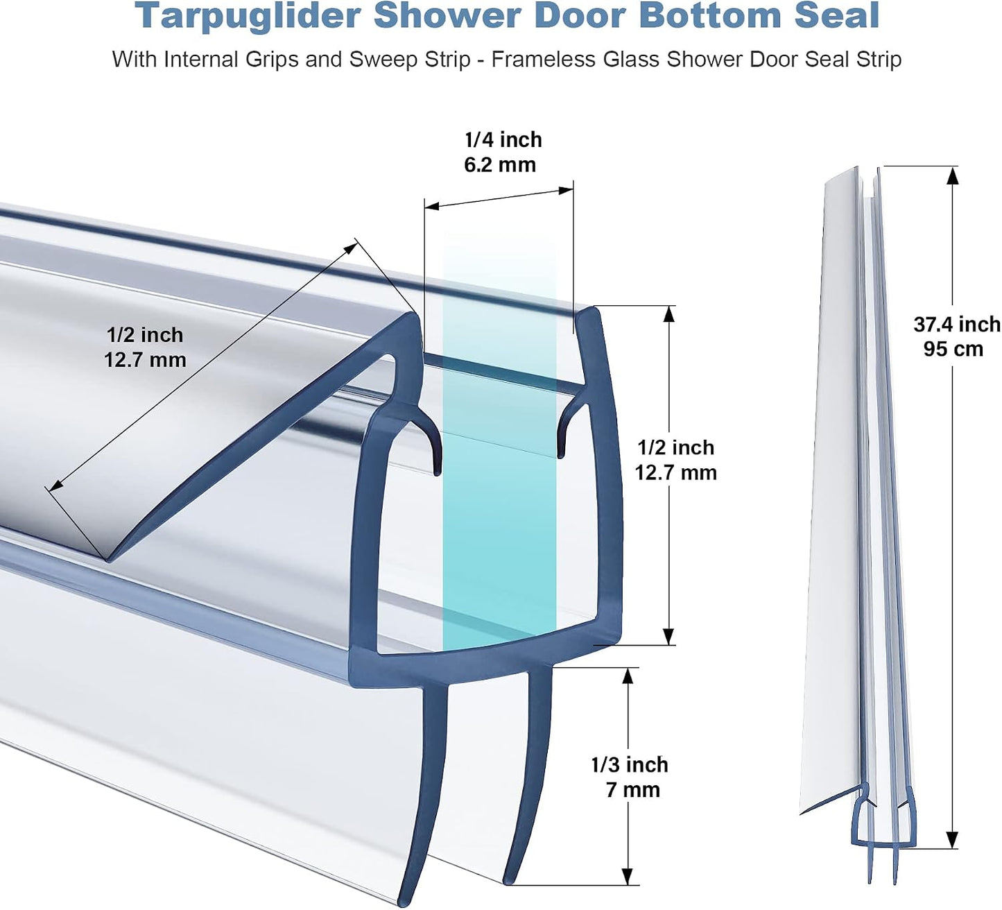 4 Pack Shower Door Bottom Seal Strip for 3/8 Inch Glass Door | Clear PVC shower door seal strip for 3/8 inch frameless glass doors, helps block water leaks and keep floors dry.