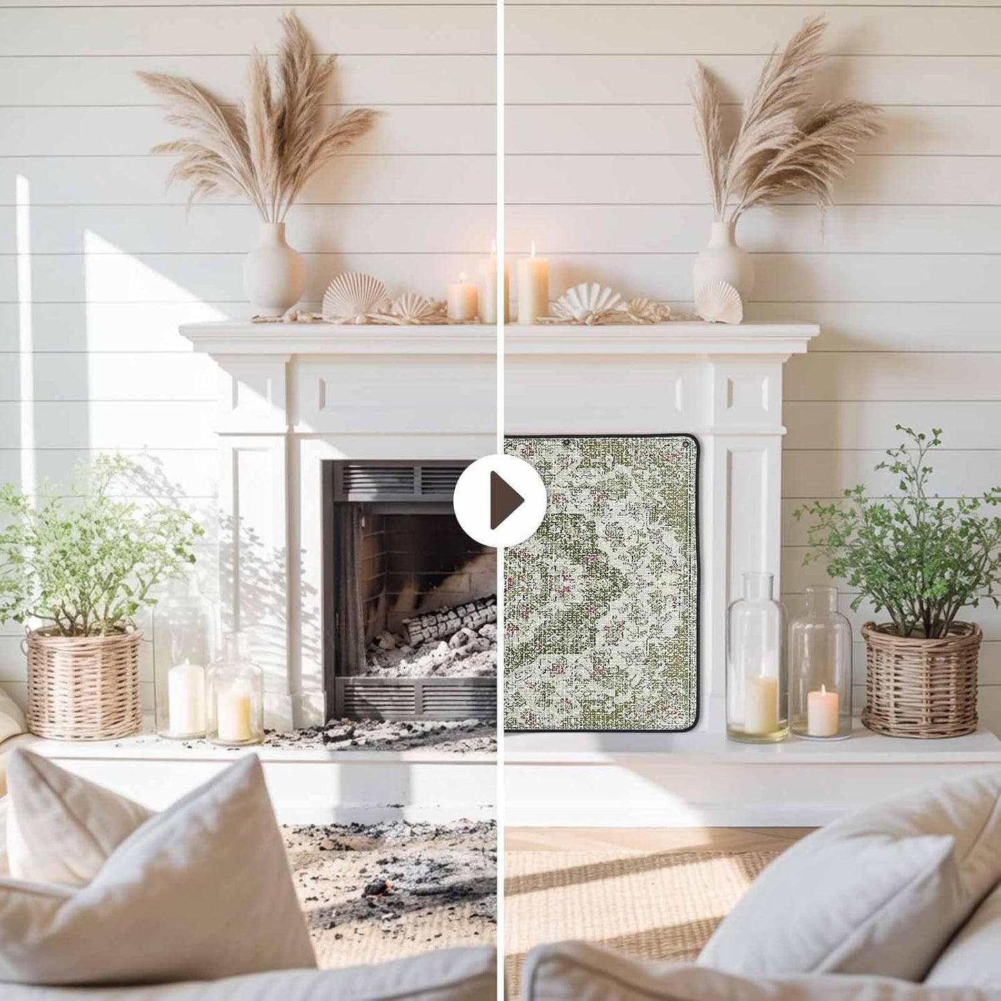 Magnetic Fireplace Cover Grey Medieval Flowers Fireplace Screen Decorative Retro Bohemian Pattern Insulation Fireplace Blocker Save Energy Fireplace Draft Stopper Covers for Living Room 39x32 Inch