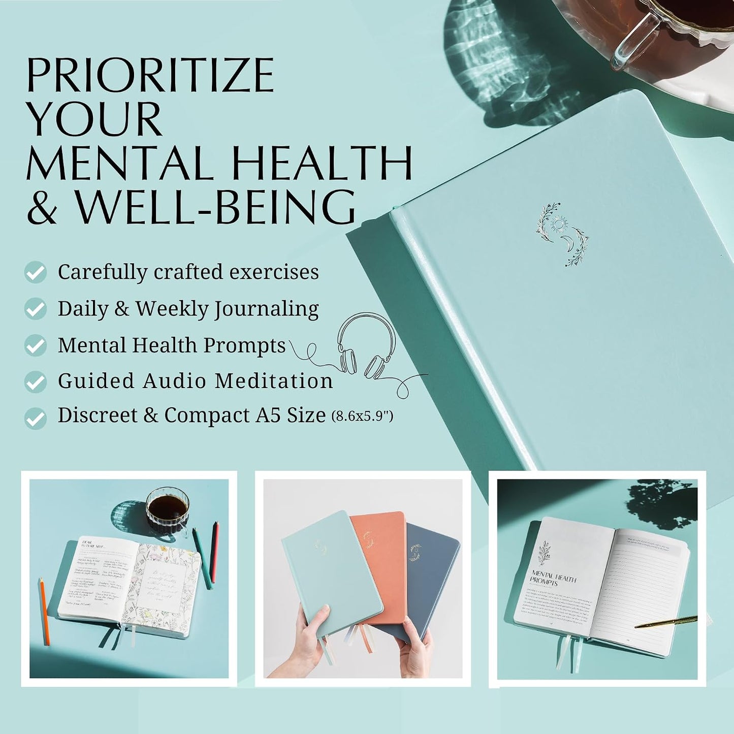 FINDING BALANCE Mental Health Journal – 6-Month Daily Journal with Prompts for Mindfulness, Self-Care & Healing – Anxiety & Depression Management – Hardcover