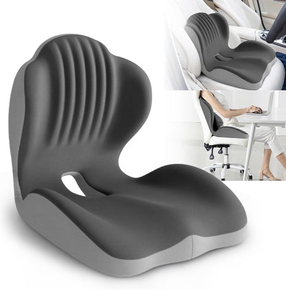 Ergonomic Waist Support and Seat Cushion, L-Shaped Memory Foam Pad (Grey)