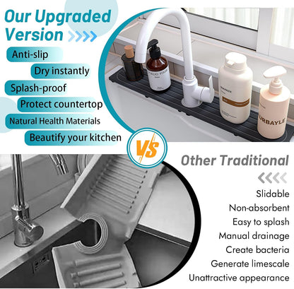 Faucet Mat for Kitchen Sink with Raised Feet, Stone Sink Mat Quick Dry around Faucet, Water Absorbent Stone Tray, Sink Splash Guard & Protectors, Stone Drying Mat for kitchen Counter