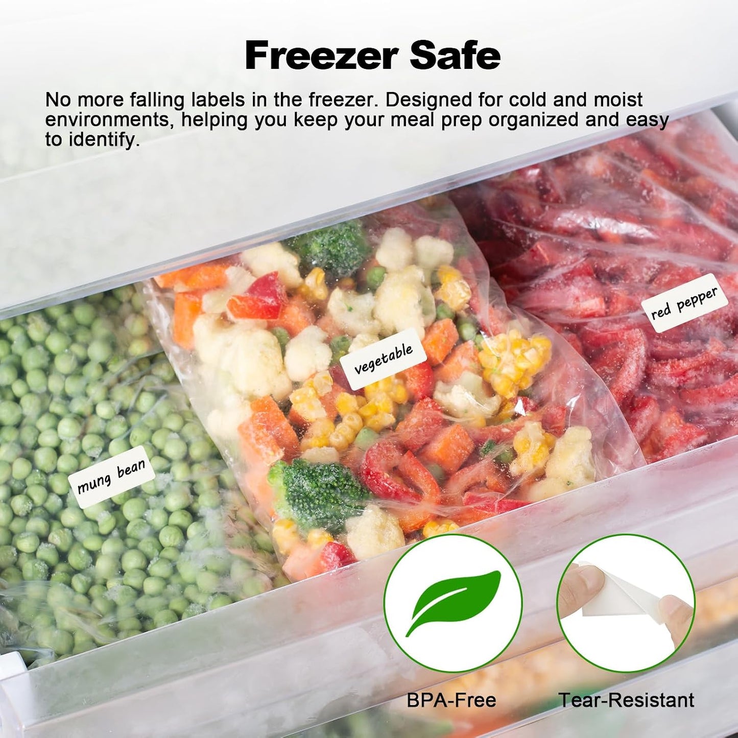 MaxGear 1000 Removable Freezer Labels 1x2 Inch | Waterproof Oil Resistant Stickers, No Residue for Food Containers, Pantry Jars, Organization Meal Prep, 1 Roll