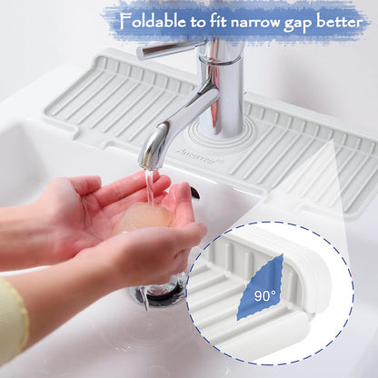 Kitchen Sink Splash Guard, 20IN Longer Silicone Faucet Guard & Draining Mat, Bathroom and Kitchen Sink Organizer, Sink Faucet Mat Water Splash Guard Behind Faucet Accessories Gadget, 20” x 5.5”, White