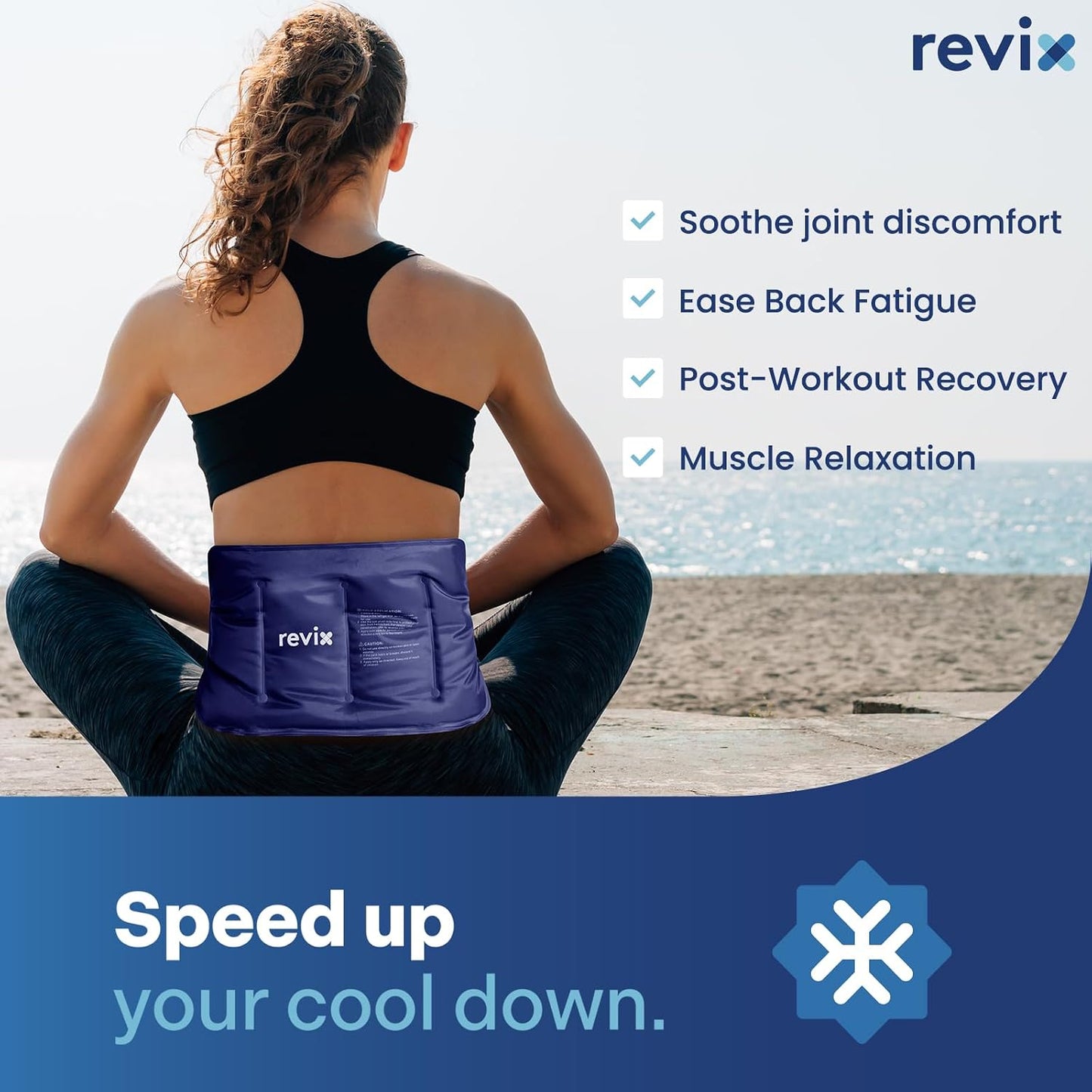 REVIX Ice Pack for Injuries Reusable Gel for Lower Back & Shoulder, Navy | 16x9in Full Coverage for Lower Back, Shoulder, Hip & Knee, Cold Compress Therapy, Hands-free Strap, Long-lasting Gel