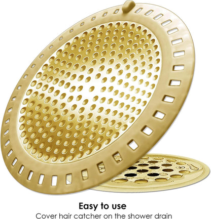 Seatery 2PCS Shower Drain Hair Catcher, Shower Drain Strainer, Stainless Steel with Silicone Edging, 4.75 Inch Diameter