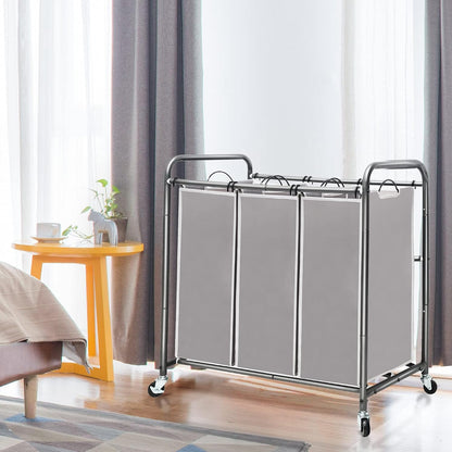 STO STO Laundry Sorter 3 Section, 3 Bag Clothes Hamper, Rolling Laundry Cart Basket with Heavy Duty Lockable Wheels and Removable Bag for Laundry Room, Bedroom, Closet, Black