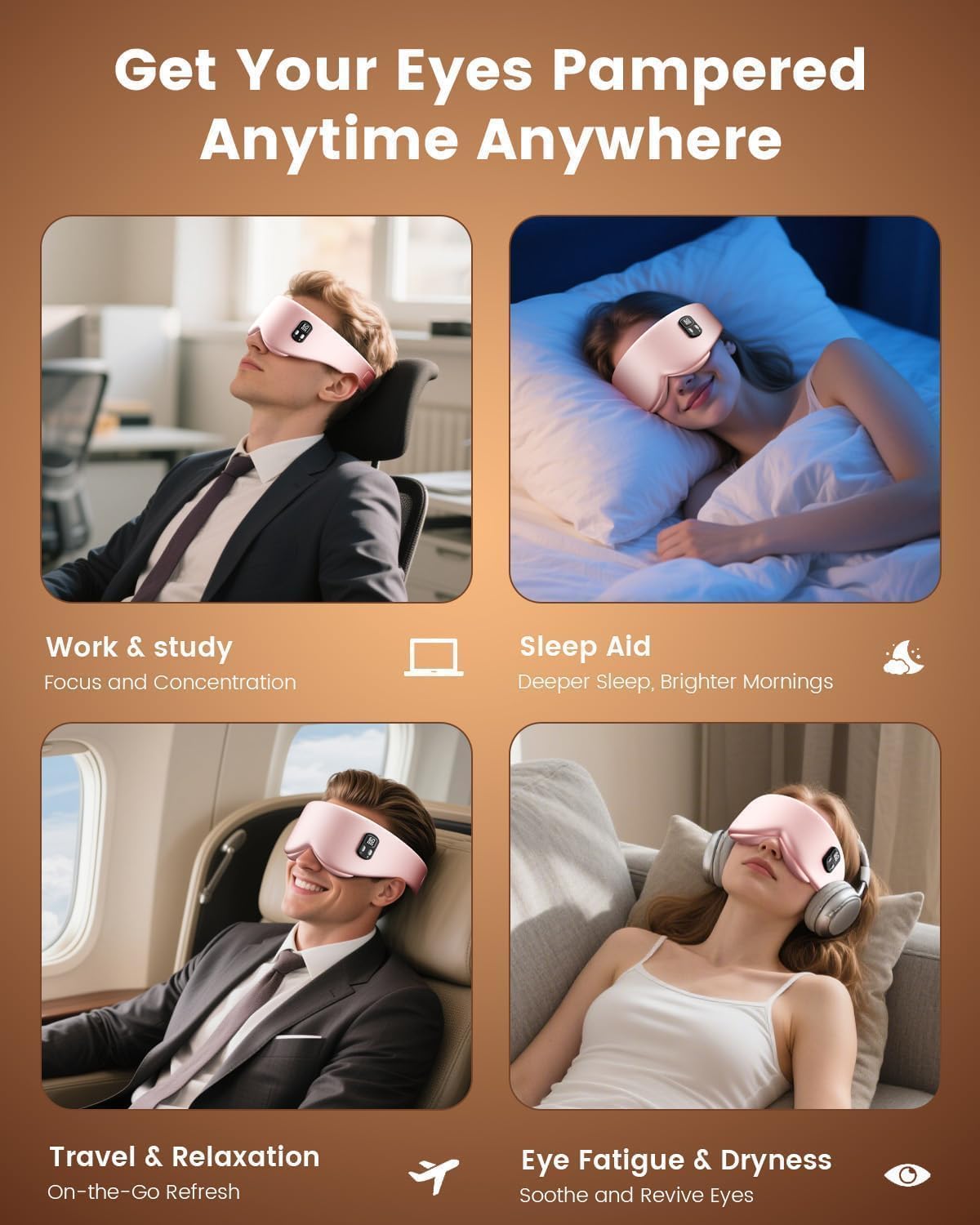 Heated Eye Mask - Cordless Eye Mask for Dry Eyes, Eye Relief, Improved Sleep, Timed Shutdown, 4 Temperature, Washable Eye Heating Pad for Travel, Removable for Cleaning - Pink | 4 temperature settings, timed shutdown, washable cover, travel-ready,